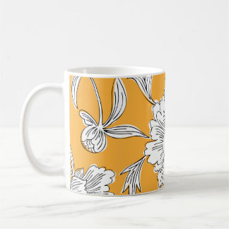 Caneca De Café A mão desenhou flores de abstrato jardim. Gaveta d