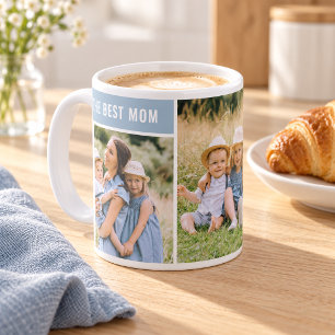 Caneca De Café A Melhor Mãe Colagem de Fotos em Azul Empoeirado