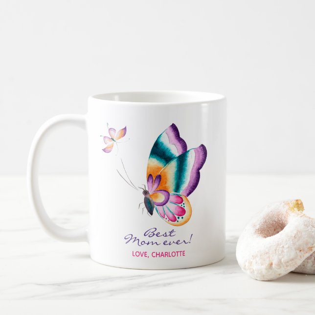 Caneca De Café A melhor mãe de sempre! Borboleta-chic Boho - Dia  (Com Donut)