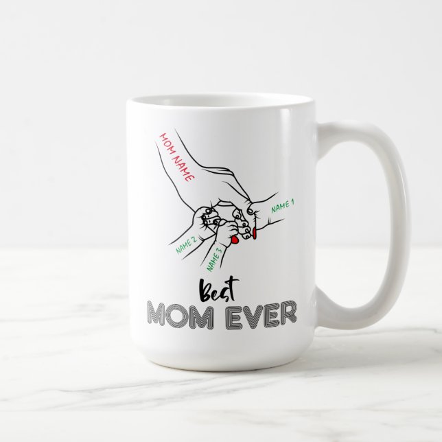 Caneca De Café A Melhor Mãe De Todos, Mãe De 3, Nome Personalizad (Direita)
