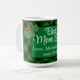 Caneca De Café A melhor mãe do Natal, Xadrez verde clássica Holly