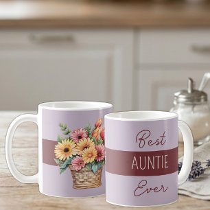 Caneca De Café A melhor tia de todos os tempos flores gerbera bur