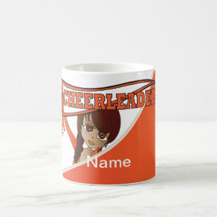 Caneca De Café A menina bonito do cheerleader na laranja  