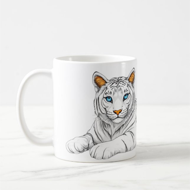 Caneca De Café A mug with the image of a tiger with burning eyes. (Esquerda)