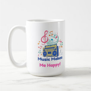 Caneca De Café A Música Me Faz Feliz Retro Boombox Colorida Músic