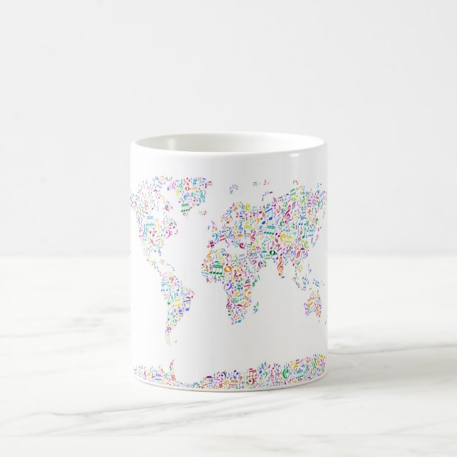 Caneca De Café A música nota o mapa do mundo (Centro)