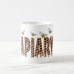 Caneca De Café A palavra apiário com uma sobreposição de favo de
