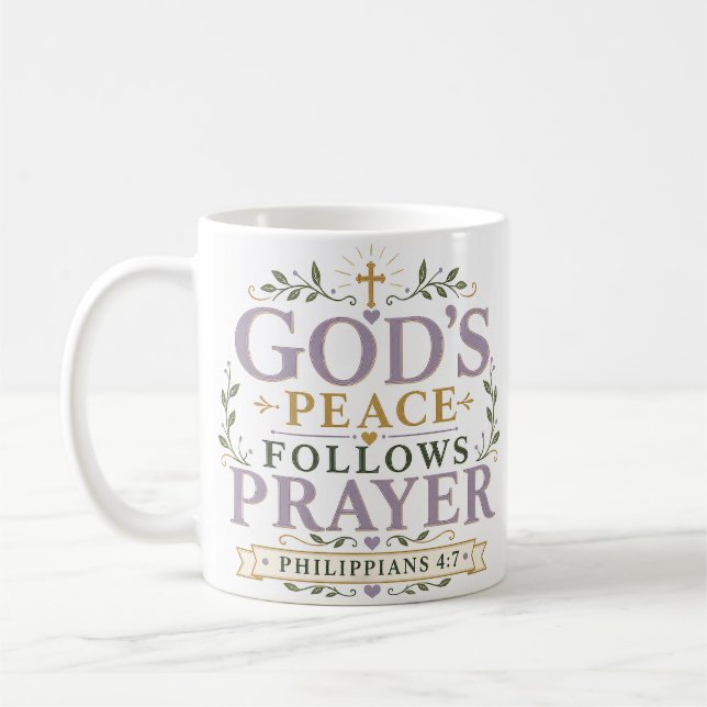 Caneca De Café A Paz de Deus Segue a Oração Citação Cristã (Esquerda)