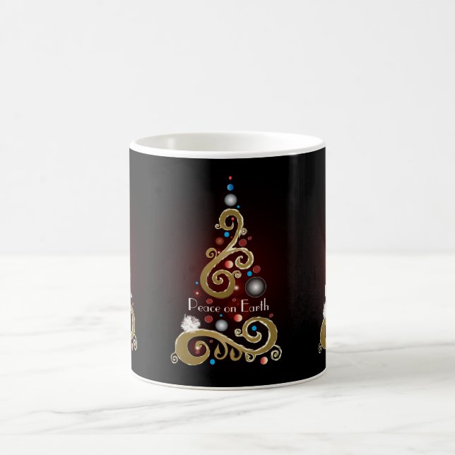 Caneca De Café A paz na Terra com a árvore de Natal dourada (Centro)