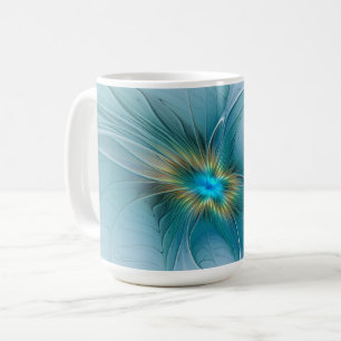 Caneca De Café A pequena Flor Fractal Azul Ouro Moderna Beleza