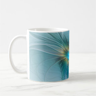 Caneca De Café A pequena Flor Fractal Azul Ouro Moderno Beleza