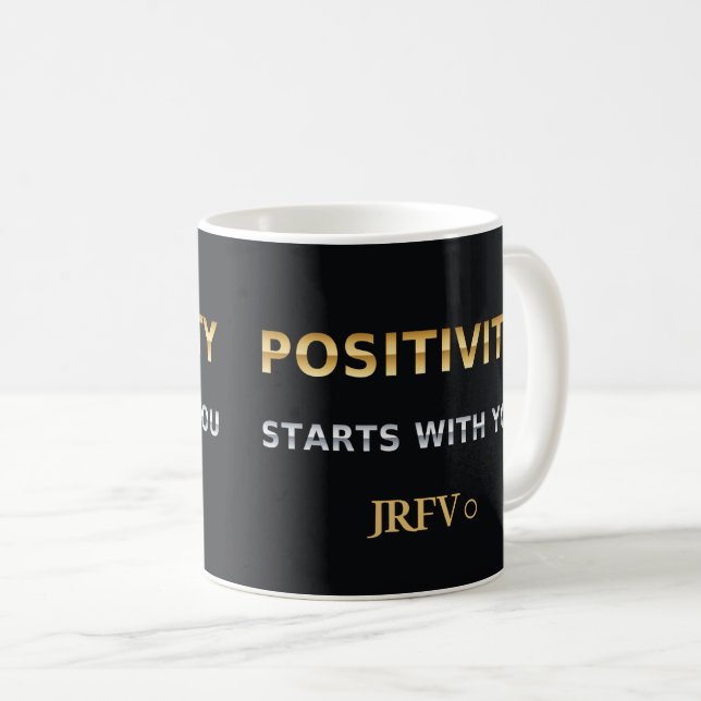 Caneca De Café A Positividade Começa Com Você | JRFV Dourado (Frente Esquerda)