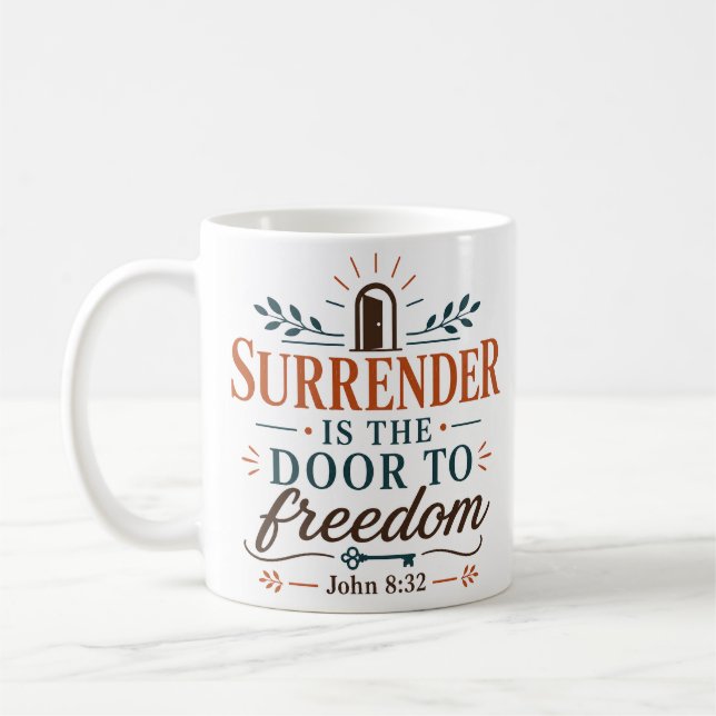Caneca De Café A Rendição é a Porta para a Liberdade Fé Minimalis (Esquerda)