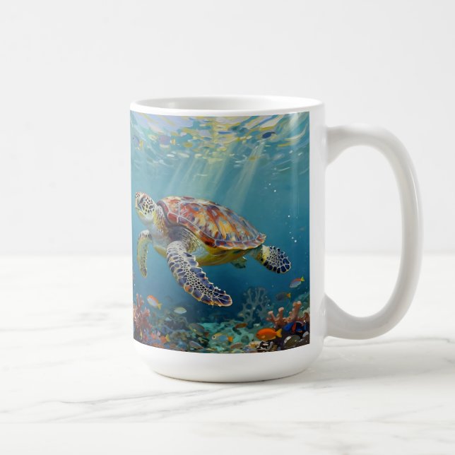 Caneca De Café A Sea Turtle and Sun Rays in the Ocean Blue (Direita)