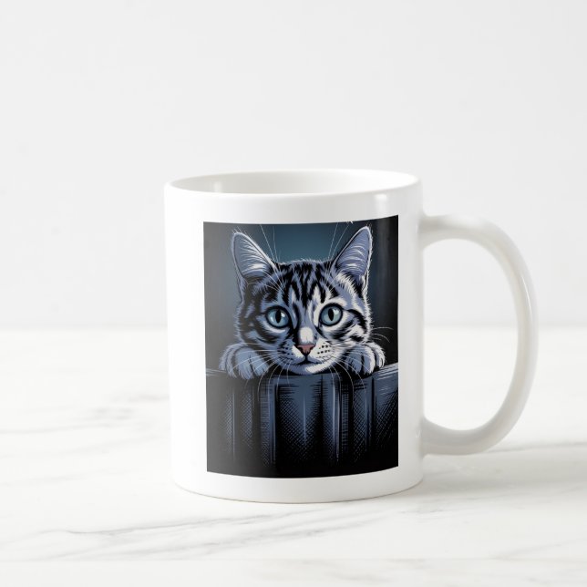 Caneca De Café A Striking Cat Illustration – Bold Artistic Feline (Direita)