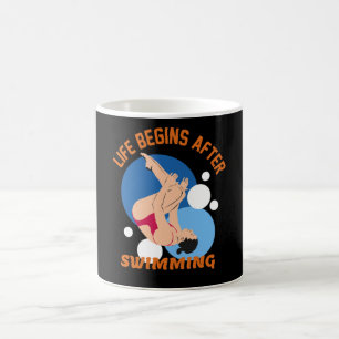 Caneca De Café A Vida Começa Após Nadar - Design Perfeita Da Nata