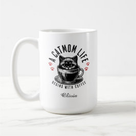 Caneca De Café A vida de uma mãe de gato começa com café, nome pe
