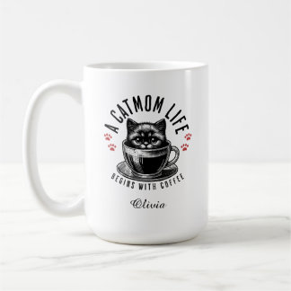Caneca De Café A vida de uma mãe de gato começa com café, nome pe