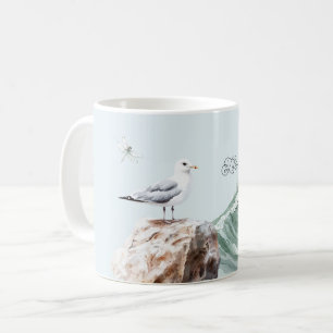 Caneca De Café A Vida é Bela Ave Marinha Onda do Oceano Libélula