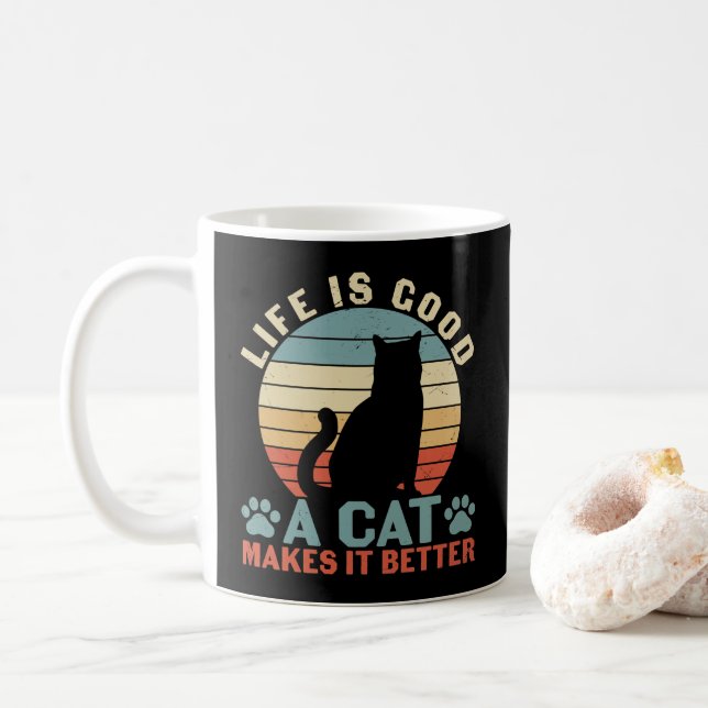 Caneca De Café A Vida é Boa, um Gato a Torna Melhor (Com Donut)