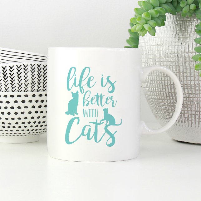 Caneca De Café A Vida É Melhor Com Gatos | Tambor (Criador carregado)