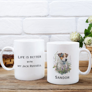 Caneca De Café A vida é melhor com o meu cão de aquarela Jack Rus