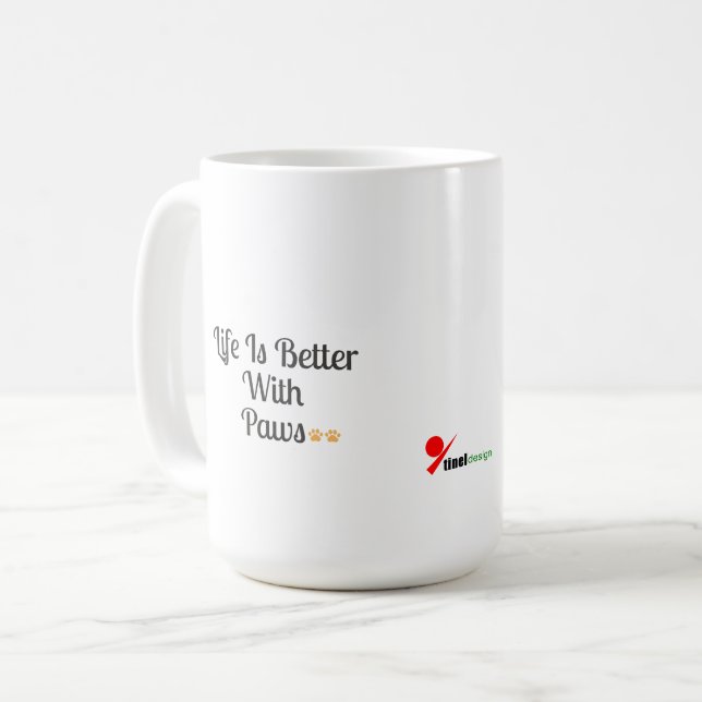 Caneca De Café A Vida é Melhor com Patas (Frente Esquerda)