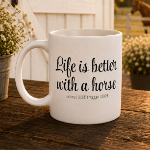 Caneca De Café A Vida É Melhor Com Um Cavalo Minimal Script Perso