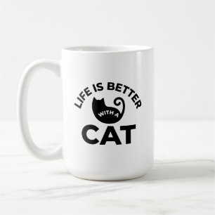 Caneca De Café A Vida É Melhor Com Um Gato Tipografia Negrito Amo