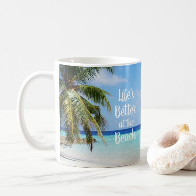 Caneca De Café A vida é melhor na praia (Com Donut)