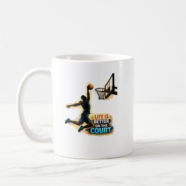 Caneca De Café A Vida É Melhor Na Quadra Design De Basquete Dunk (Esquerda)