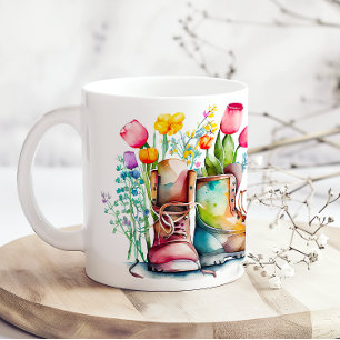 Caneca De Café A Vida É Melhor Nos Jardins Botas Florais