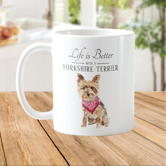 Caneca De Café A vida é Melhor Yorkshire Terrier (Criador carregado)
