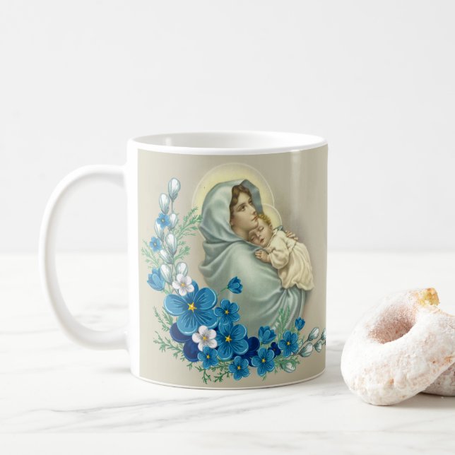 Caneca De Café A Virgem Maria abençoada Jesus floresce a oração (Com Donut)