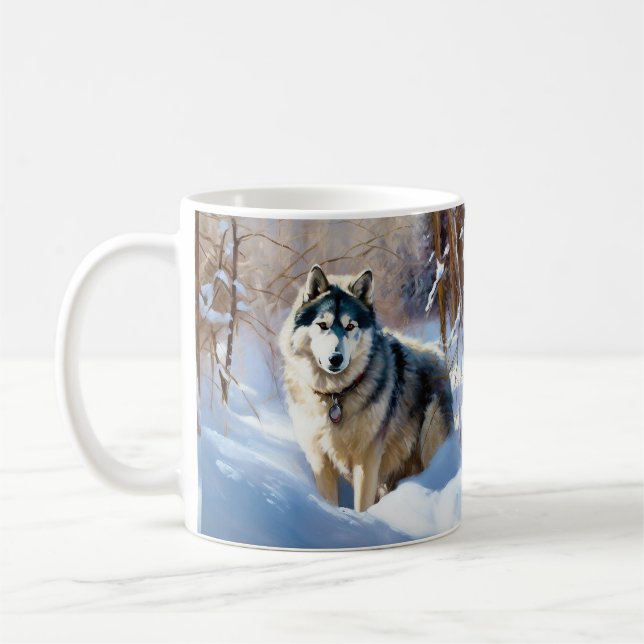 Caneca De Café Aaskan Malamute Deixe-A Neve Natal (Esquerda)
