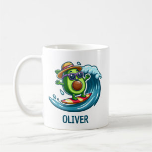 Caneca De Café Abacate Surfista Fofo Ataca as Ondas Personalizado