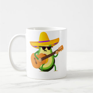 Caneca De Café Abacate Usando Sombrero Tocando Música de Guitarra