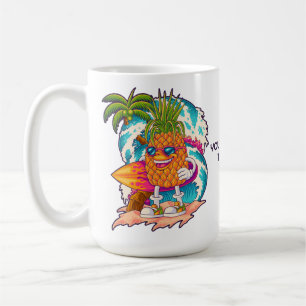Caneca De Café Abacaxi de Surfe de Texto Personalizado