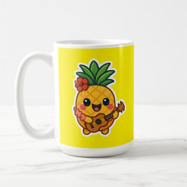 Caneca De Café Abacaxi Kawaii sorridente - Tropical (Esquerda)