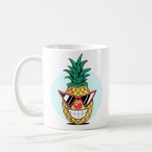 Caneca De Café Abacaxi sorridente usando óculos de sol e nariz de