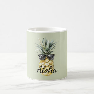 Caneca De Café Abacaxi Tropical Aloha com Óculos de Sol