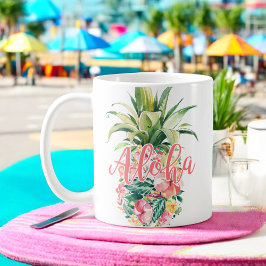 Caneca De Café Abacaxi Tropical Aquarela