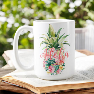 Caneca De Café Abacaxi tropical floral da aguarela Aloha