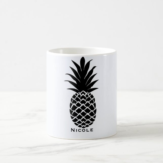 Caneca De Café Abacaxi Tropical Preto e Branco Elegante Chique (Centro)