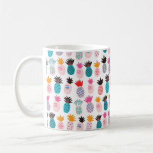 Caneca De Café Abacaxis abstrato minimalistas coloridos e folhas