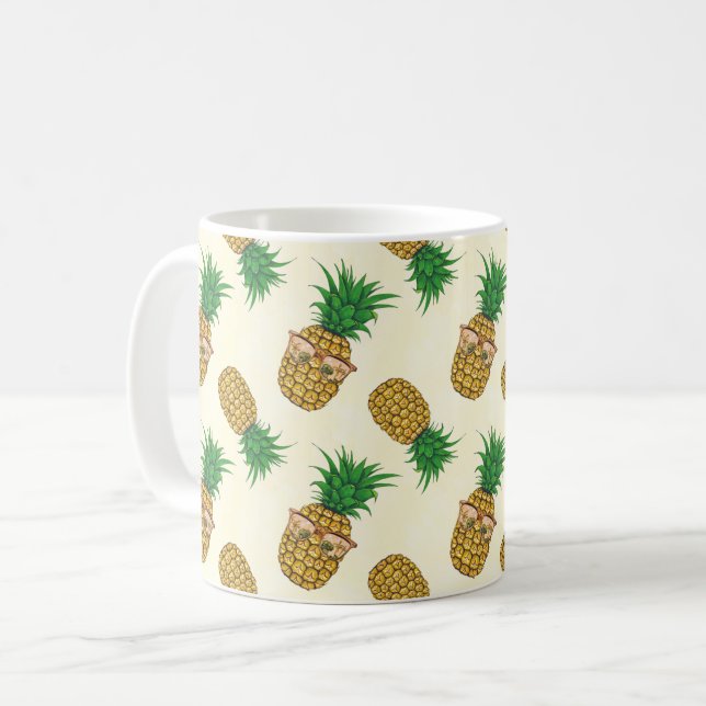 Caneca De Café Abacaxis com os óculos de sol pintados mão (Frente Esquerda)