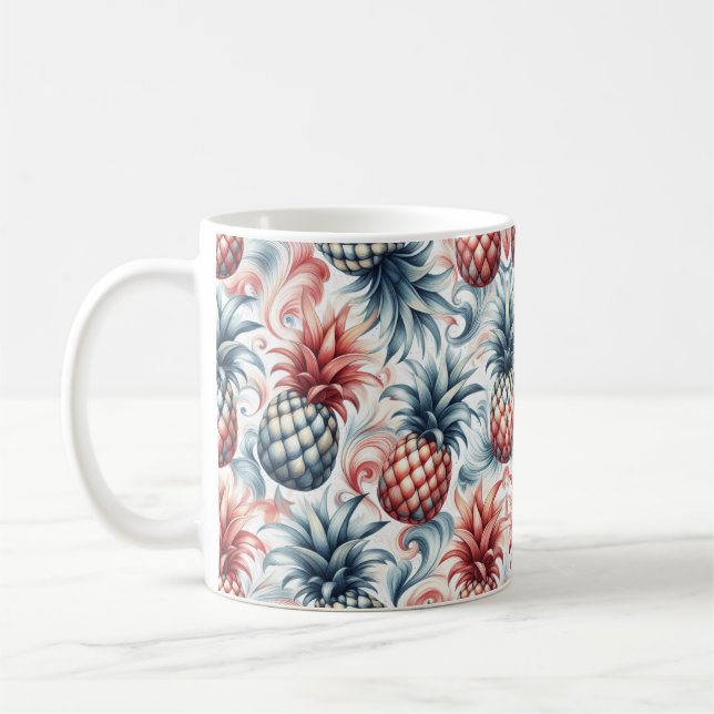 Caneca De Café Abacaxis Vermelhos, Brancos e Azuis (Esquerda)