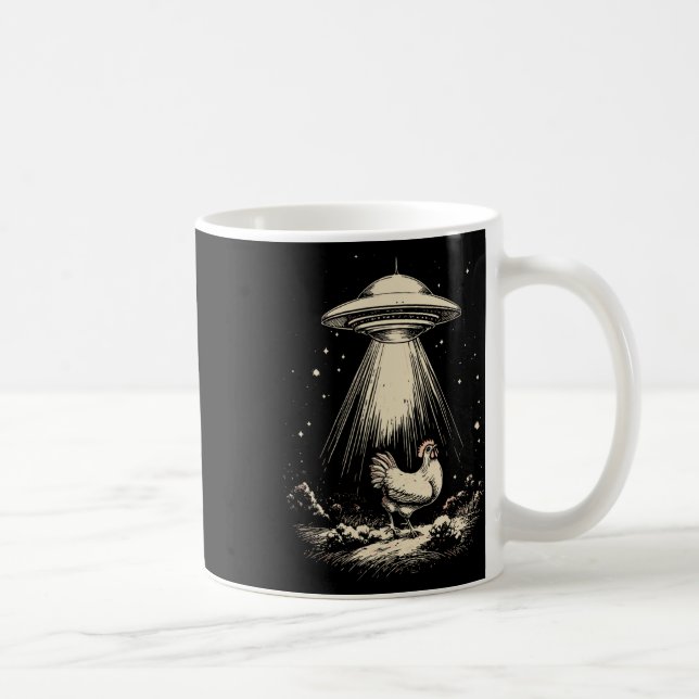 Caneca De Café Abdução de Frango OVNI Engraçado Feixe Alien Vinta (Direita)
