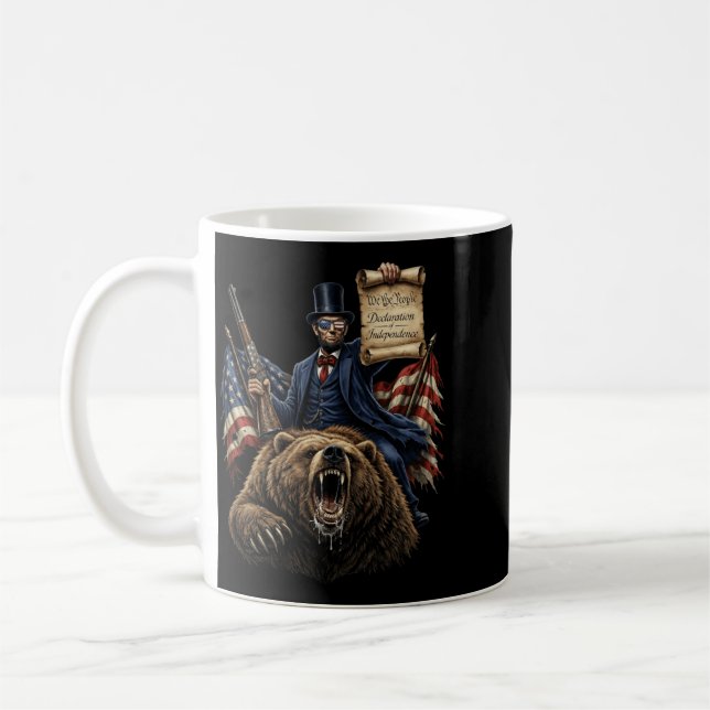 Caneca De Café Abe Lincoln Montado em Urso Com Declaração Engraça (Esquerda)