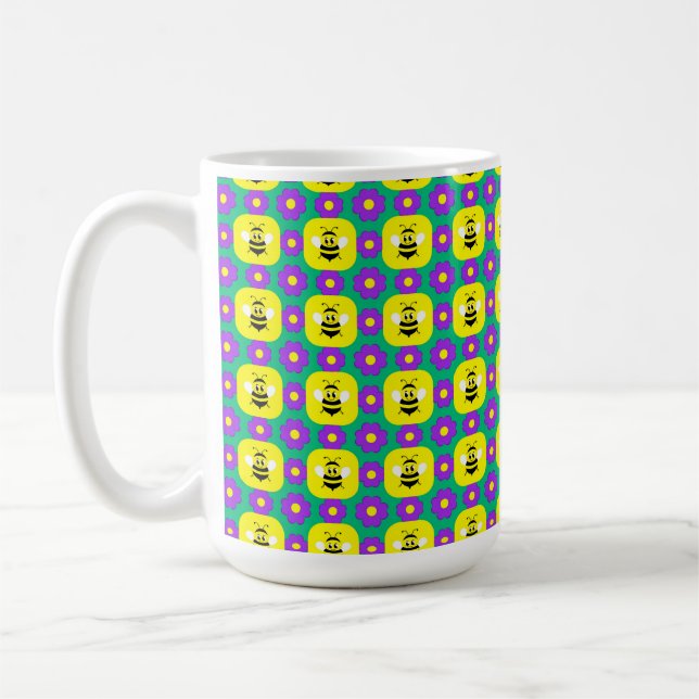 Caneca De Café Abehas de desenho animado e flores (Esquerda)